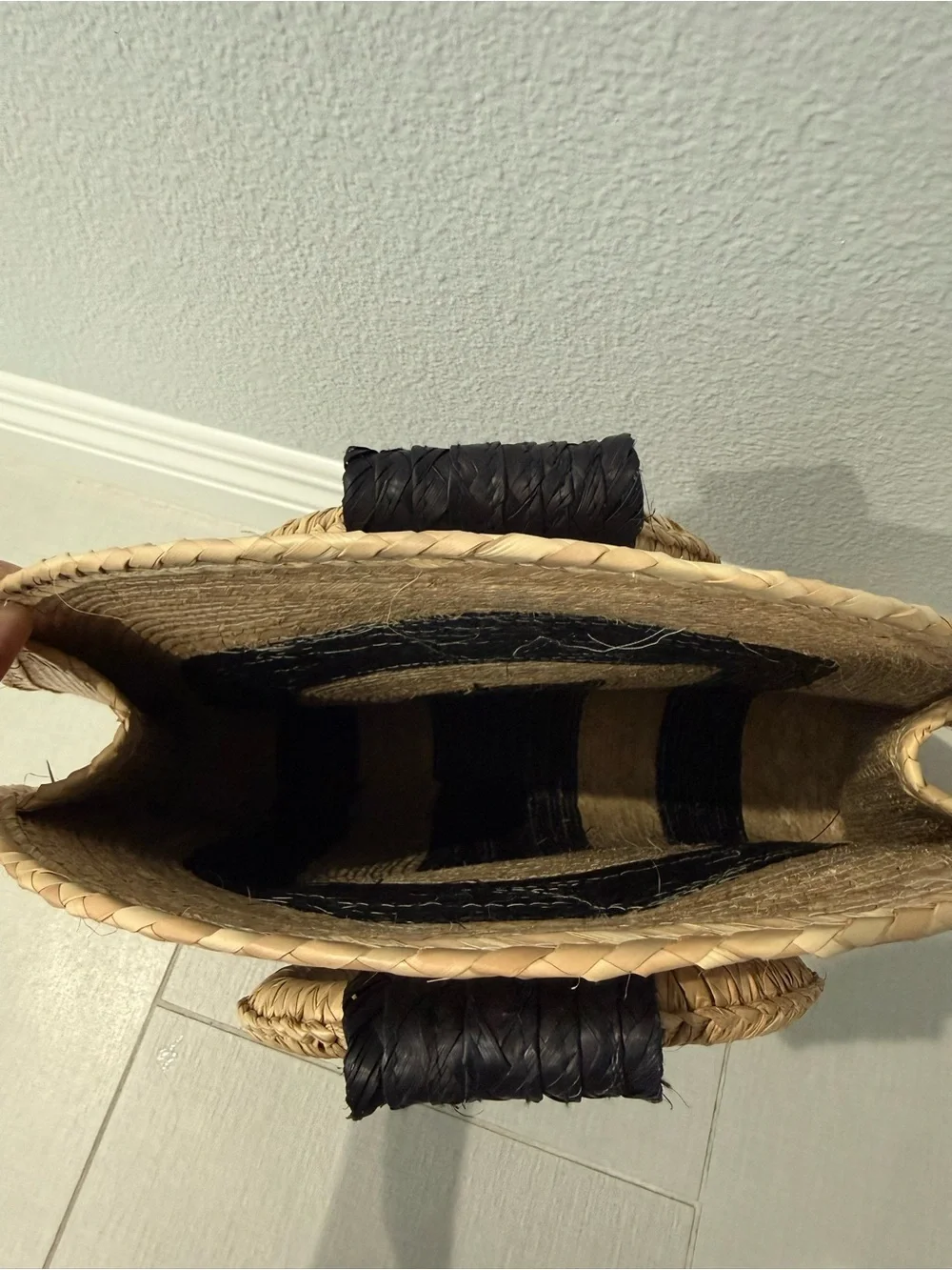 Handwoven Black and Natural Straw Accent Tote - Brand